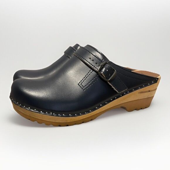TROENTORP Raphael Blue Clogs Sz 42 Classic Swedish Leather Strap/ Buckle Mules - Picture 1 of 10